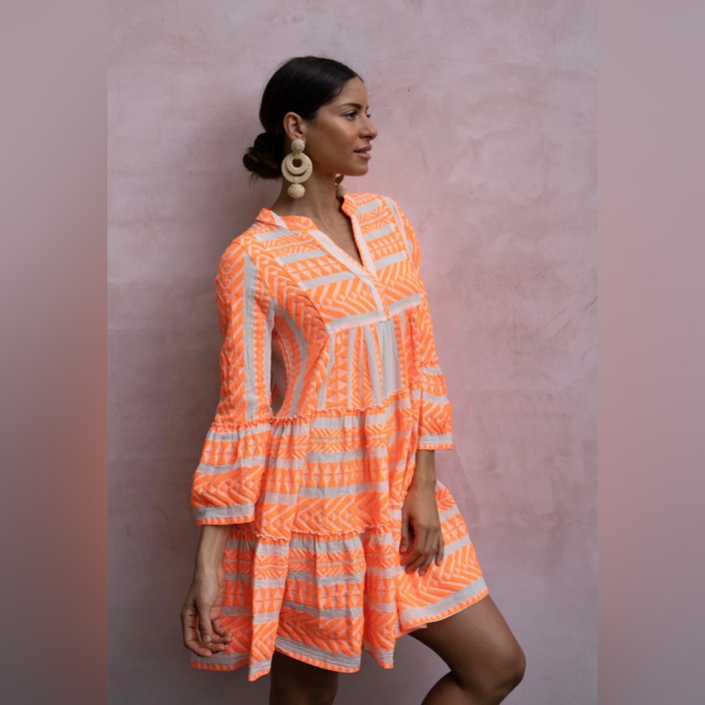 Devotion TWINS Ella Dress in Neon Orange & White